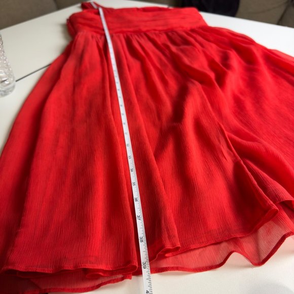 J Crew Vivid Poppy Red Pure Silk Lucienne One-Shoulder Chiffon Mini Dress Size 6 - Picture 8 of 12
